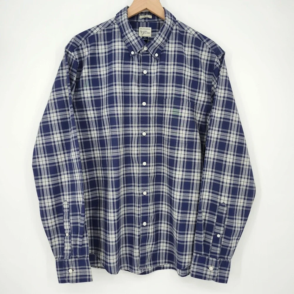 J. Crew Blue Plaid Button Down Shirt Mens‎ XL Cotton Slim Fit Classic Preppy